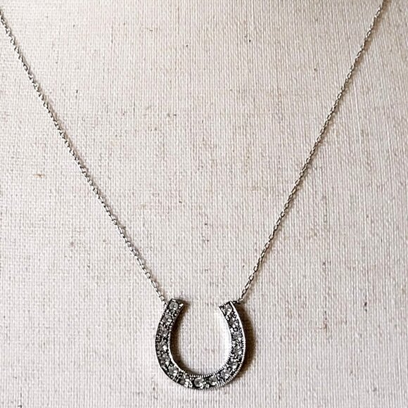 Good Luck Horseshoe CZ Faceted Stone Necklace Silver Tone ML2 Tag 17" - Picture 2 of 6